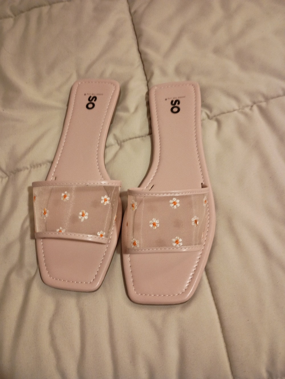 SO Floral Flat Sandals Pink & White Like New